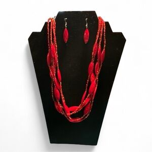 Vibrant‎ Glass Red Beaded Jewelry Set
